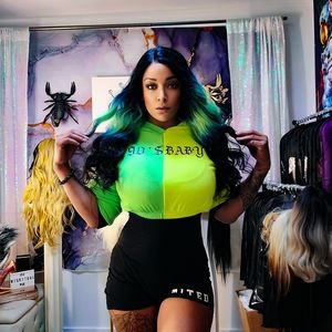 24" electric blast green and yellow lace front
